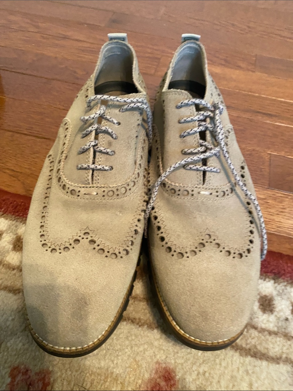 Men's Suede Wingtip Derby Shoes in Light Taupe